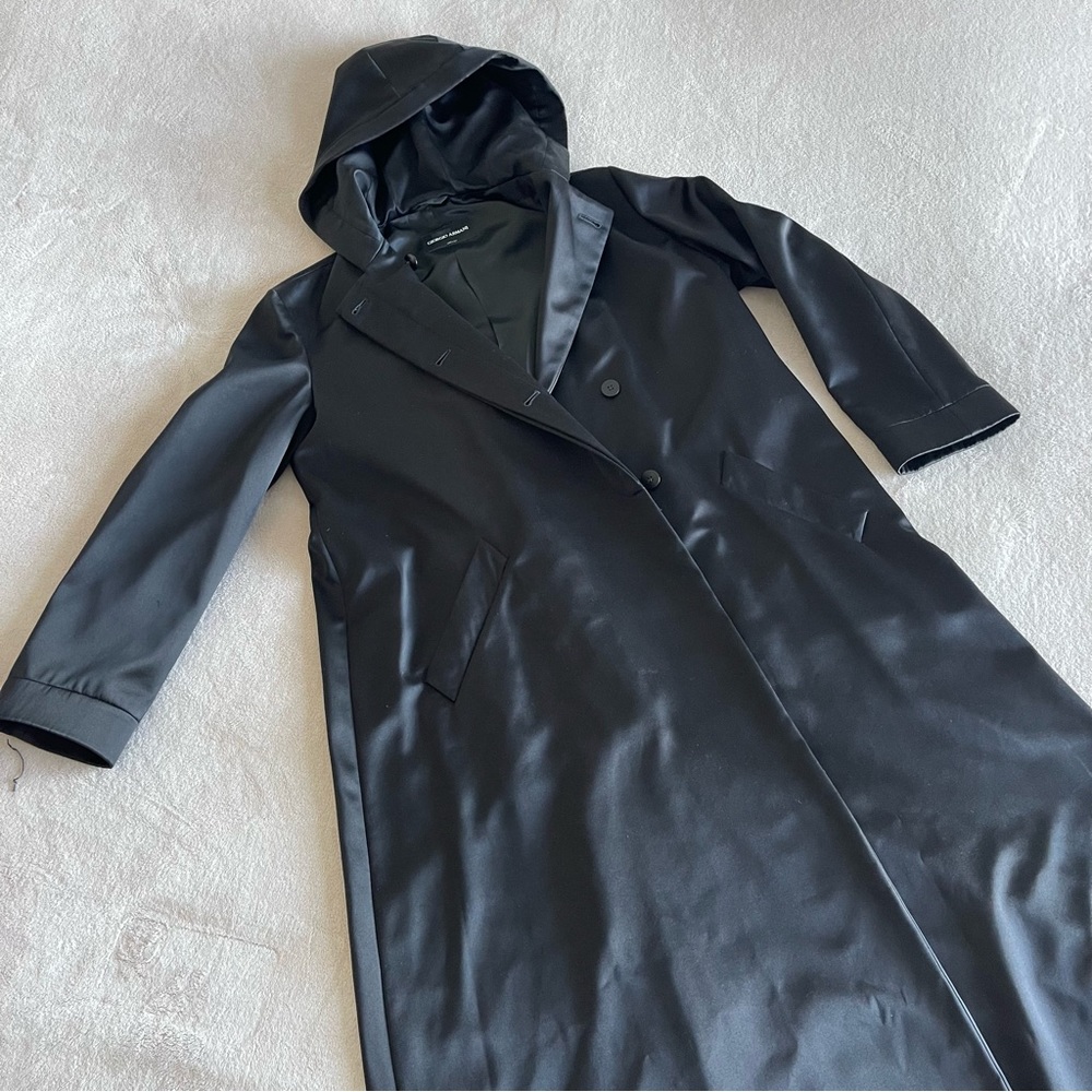 GIORGIO ARMANI // 100% silk long hooded coat (46)